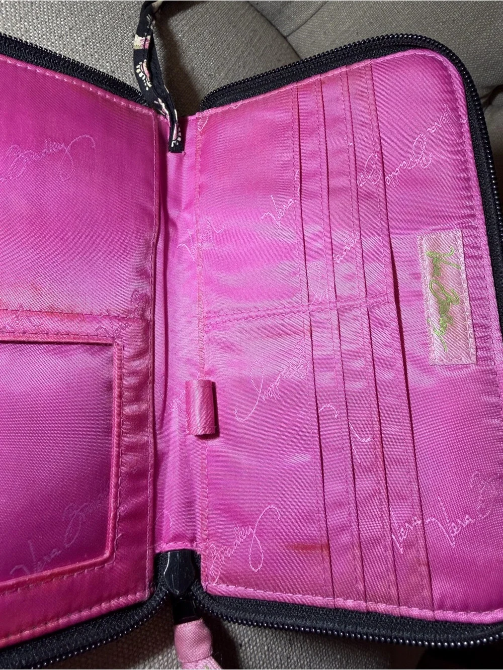 Vera Bradley Black Wallet with Pink Elephant Print Wristlet